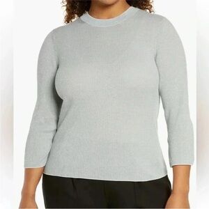 Vince Ribbed Cotton Sweater in Mist/Sea Stone Size XXL NWT